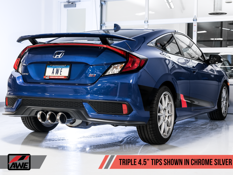 Honda Civic X Si 1.5T AWE Tuning Dual-to-Triple Tip Conversion Kit - Chrome Silver Tip