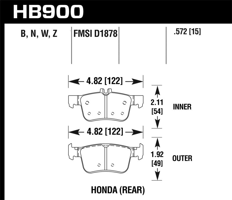 Honda Civic X Non-Type R Rear Hawk HPS 5.0 Brake Pads