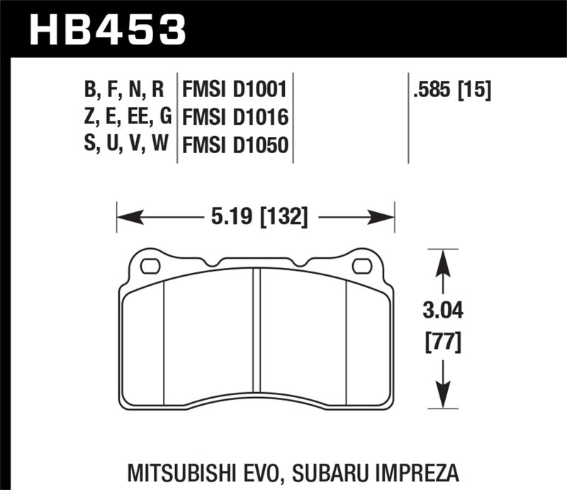 Mitsubishi Evo 8/9/X Front Hawk Performance Ceramic Brake Pads