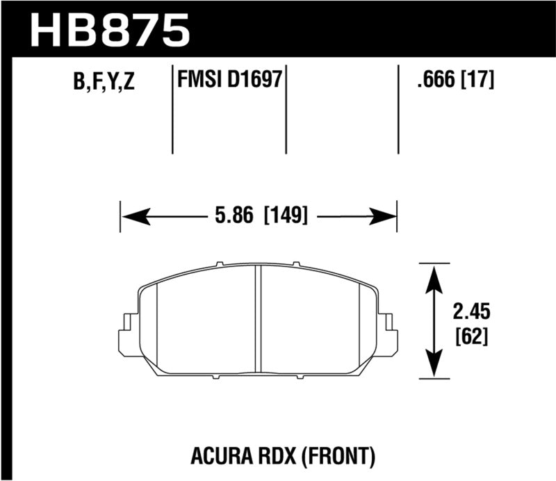 Honda Civic X Si Front Hawk DTC-60 Brake Pads